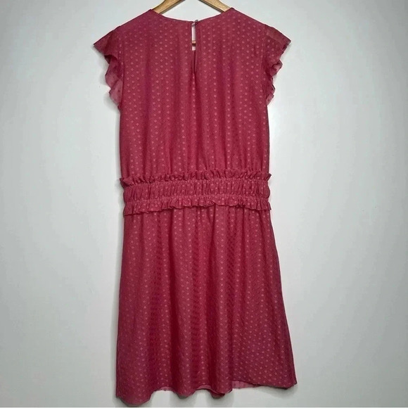 Ella Moon Mauve Pink Swiss Dot Overlay Smocked Ruffle Waist Dress Size Medium - Picture 8 of 12